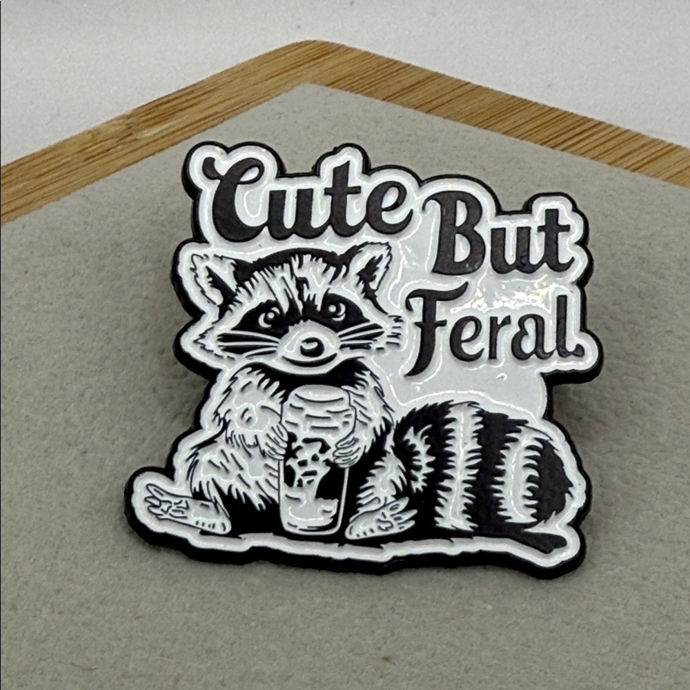 3/$25 “Cute But Feral” Raccoon Pin unisex